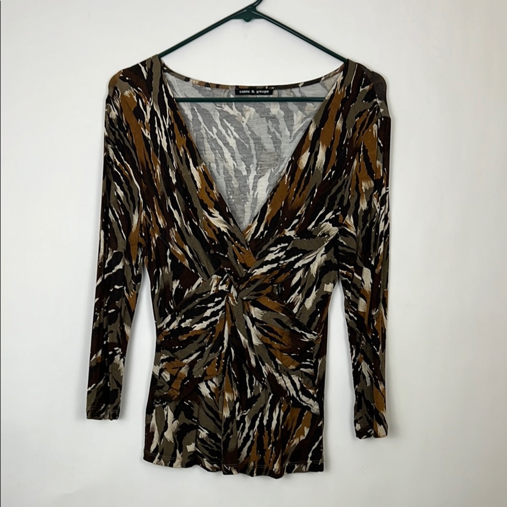 Cable & Gauge Brown Patterned Women's 3/4 Sleeved Top M